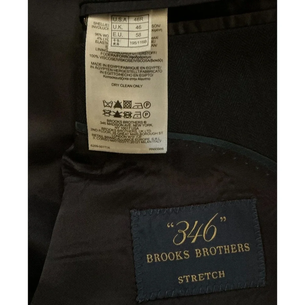 Brooks Brothers 346 Black Wool Stretch Blazer Mens 46R 2 Button‎ Sport Coat